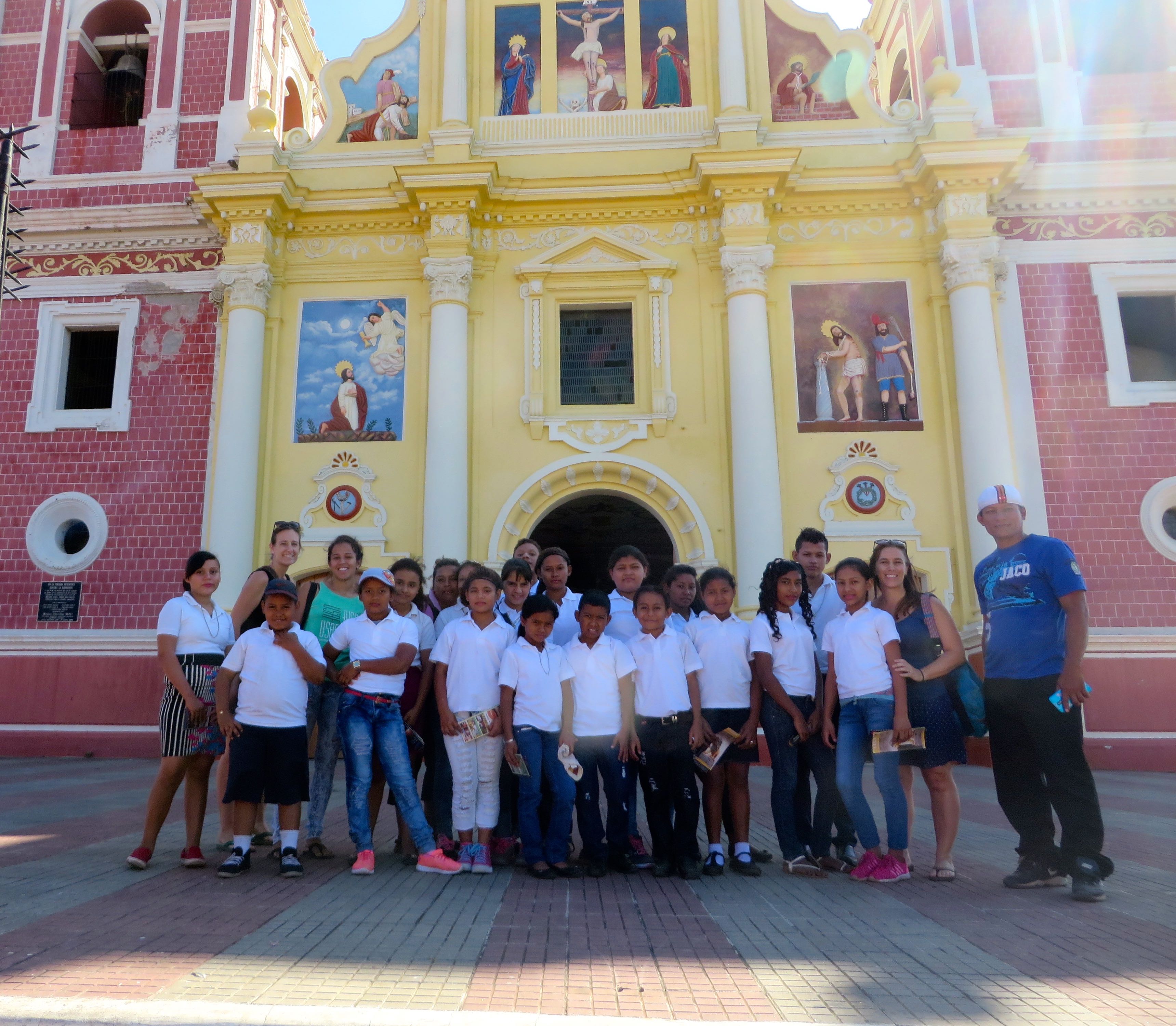 All of our students and chaperones in front of the El Calvario Church. 